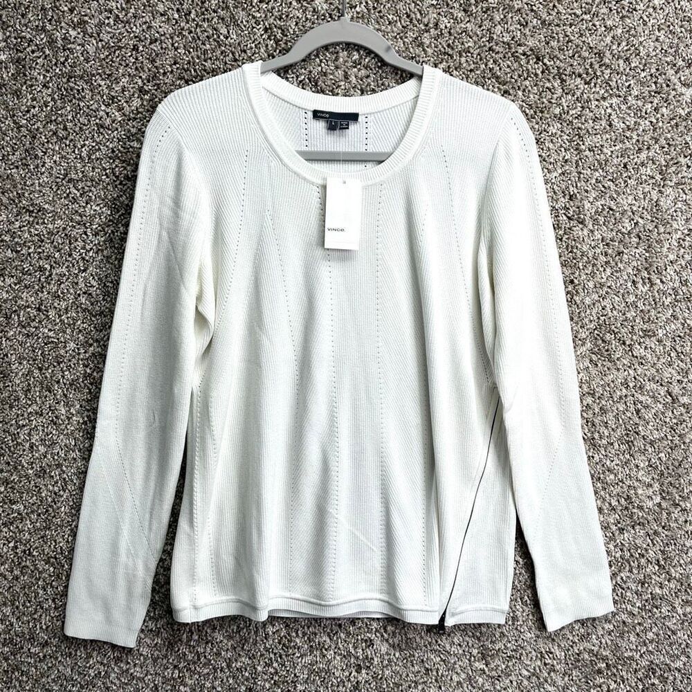 Vince Sweater Women's Large‎ White Side Zip Crewneck Pullover NWT